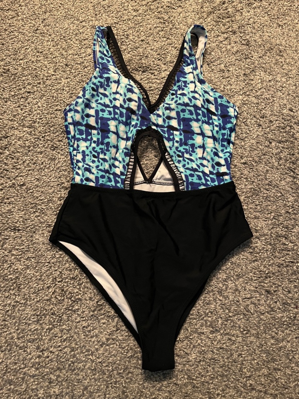 Cupshe Blue Patterned & Black One-Piece Swimsuit